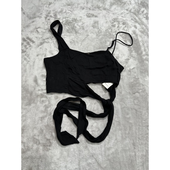 We The Free Tops - Free People Halter Top Women's Size Large Black One Shoulder Stretch Tie Off EUC